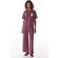 Penti Women's Harvard Small Check Short Sleeve Shirt Trousers Pajama Set in Burgundy | Size: XS