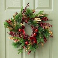 Samuel Alexander 38cm Ruby Velvet Christmas Wreath with Red Baubles, Berries & Bows