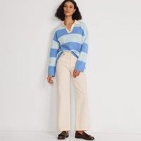 Lands' End Women's Petite Johnny Collar Rugby Stripe Jumper in Blue | Size: 14-16