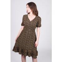 SOLO Women's Floral Print V-Neck Midi Dress in Mustard | Size: 8