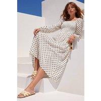 Roman Women's Polka Dot Shirred Midi Dress in White | Size: 20