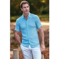 CLAUDIO LUGLI Men's Textured Seersucker Short Sleeve Shirt in Aqua | Size: 2XL