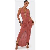 EGO Women's Ruched Maxi Skirt in Terracotta | Size: 6