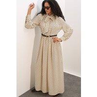 Big Dart Women's Polka Dot Maxi Shirt Dress in Cream | Size: Large