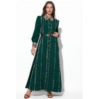 MSN Collection Women's Leopard Print Maxi Shirt Dress in Dark Green | Size: Medium