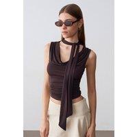 Dilvin Women's Sleeveless Cowl Neck Jersey Blouse in Dark Brown | Size: Small