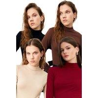 Bipantolon Women's 4-Pack Slim Fit Turtleneck Bodysuits in Burgundy | Size: Small