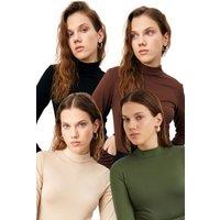 Bipantolon Women's 4-Pack Slim Fit Turtleneck Bodysuits in Khaki | Size: 2XL