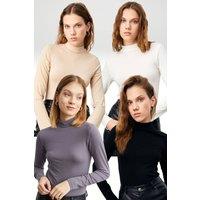 Bipantolon Women's 4-Pack Slim Fit Turtleneck Bodysuits in Black | Size: XL