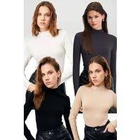Bipantolon Women's 4-Pack Slim Fit Turtleneck Bodysuits in Charcoal | Size: 2XL