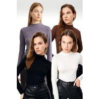Bipantolon Women's 4-Pack Slim Fit Turtleneck Bodysuits in Mauve | Size: Small