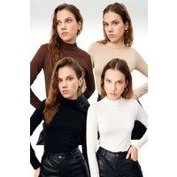 Bipantolon Women's 4-Pack Slim Fit Turtleneck Bodysuits in Brown | Size: Large