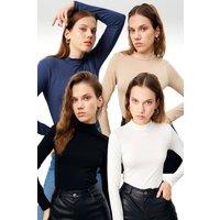 Bipantolon Women's 4-Pack Slim Fit Turtleneck Bodysuits in Navy | Size: Medium