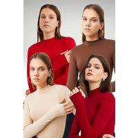 Bipantolon Women's 4-Pack Thumbhole Half Turtleneck Tops in Stone | Size: Large