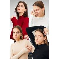 Bipantolon Women's 4-Pack Thumbhole Half Turtleneck Tops in Cream | Size: Large