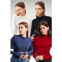 Bipantolon Women's 4-Pack Thumbhole Half Turtleneck Tops in Navy | Size: Small