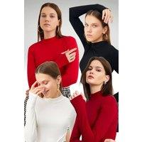 Bipantolon Women's 4-Pack Thumbhole Half Turtleneck Tops in Red | Size: XL