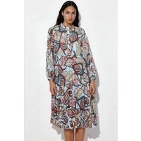 MSN Collection Women's Floral Chiffon Buttoned Collar Midi Dress | Size: Large