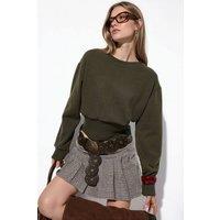 Busem Women's Ribbed Crop Crew Neck Sweater in Dark Olive | Size: Large