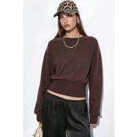 Busem Women's Ribbed Crop Crew Neck Sweater in Chocolate | Size: Large
