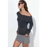 Busem Women's Cropped Ribbed Boat Neck Sweater in Charcoal | Size: Medium