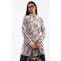 Big Dart Women's Floral Viscose Crepe Belted Long Shirt in Brown | Size: XL