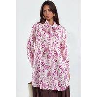 Big Dart Women's Long Floral Viscose Shirt in Magenta | Size: Medium