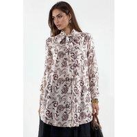 Big Dart Women's Long Floral Viscose Shirt in Brown | Size: XL