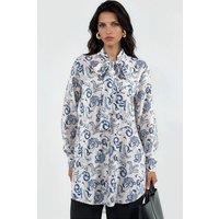 Big Dart Women's Long Floral Viscose Shirt in Blue | Size: XL