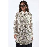 Big Dart Women's Long Floral Viscose Shirt in Khaki | Size: Large