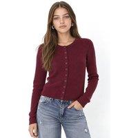 MixRay Women's Buttoned Slim Fit Ribbed Knit Cardigan in Plum | Size: Large