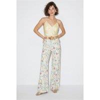 Bianco Lucci Women's High Waist Paisley Print Straight Leg Denim Pants in Off-White | Size: Small