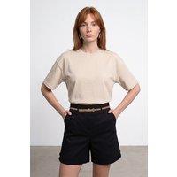 Dilvin Women's Oversized Cotton Crew Neck T-Shirt in Beige | Size: Small