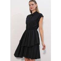 Big Dart Women's Viscose Nylon Tiered Sleeveless Dress in Black | Size: Medium