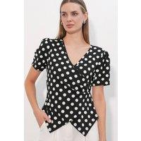 Big Dart Women's Polka Dot Wrap Blouse in Black | Size: Small