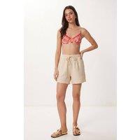 Happiness Istanbul Women's High Waist Wide Leg Cotton Shorts in Cream | Size: Small