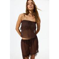 Penti Women's Jasmin Chiffon Lace Shorts Pajama Set in Chocolate | Size: XS