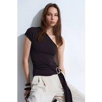 Dilvin Women's Asymmetrical Tie Detail Blouse in Dark Brown | Size: Medium
