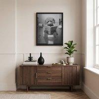HOME LUXE INTERIOR Home Luxe Teddy Dog Black & White Wall Art 30x40cm Funny Toilet Prints | Size: 30x40 cm