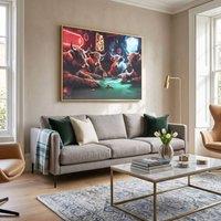 HOME LUXE INTERIOR Home Luxe Highland Cows Poker Wall Art 50x70cm Fun Framed Cow Pictures | Size: 50x70 cm
