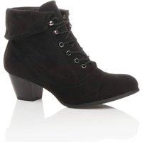 AJVANI Women's Mid Cuban Heel Pixie Granny Ankle Boots in Black | Size: 4