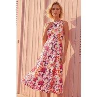 Roman Women's Floral Pleated A-Line Midi Dress in Pink | Size: 16