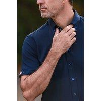 CLAUDIO LUGLI Men's Textured Seersucker Short Sleeve Shirt in Navy | Size: Large
