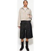 OUTTA BOX Women's Women's Suede Fringe Cropped Jacket with Lapel Collar in Beige | Size: Small
