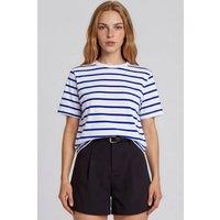 Busem Women's Striped Cotton Crew Neck T-Shirt in White | Size: Small