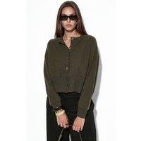 Busem Women's Crop Ribbed Button Cardigan in Dark Olive | Size: Large
