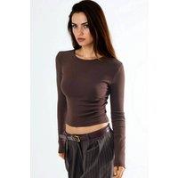 Busem Women's Long Sleeve Crew Neck Blouse in Light Brown | Size: Small