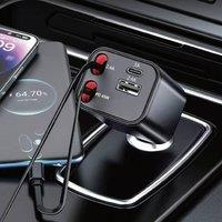 Menkind InGenious Retractable Car Charger Dual USB-C & Lightning Leads in Black