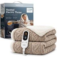 Keplin Large Electric Heated Jacquard Throw Blanket with 9 Heat Setting in Beige