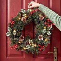 Eldo 50cm LED Christmas Wreath with Holly & Berries